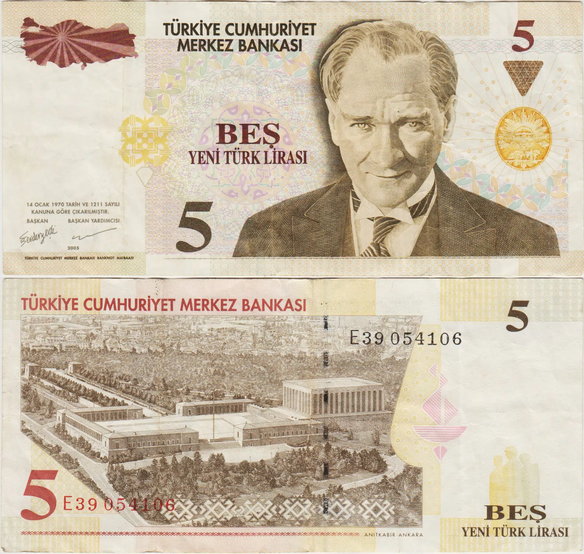 8. EMİSYON 5 YTL E39 YENİ TÜRK LİRASI. ÇOK TEMİZ+
