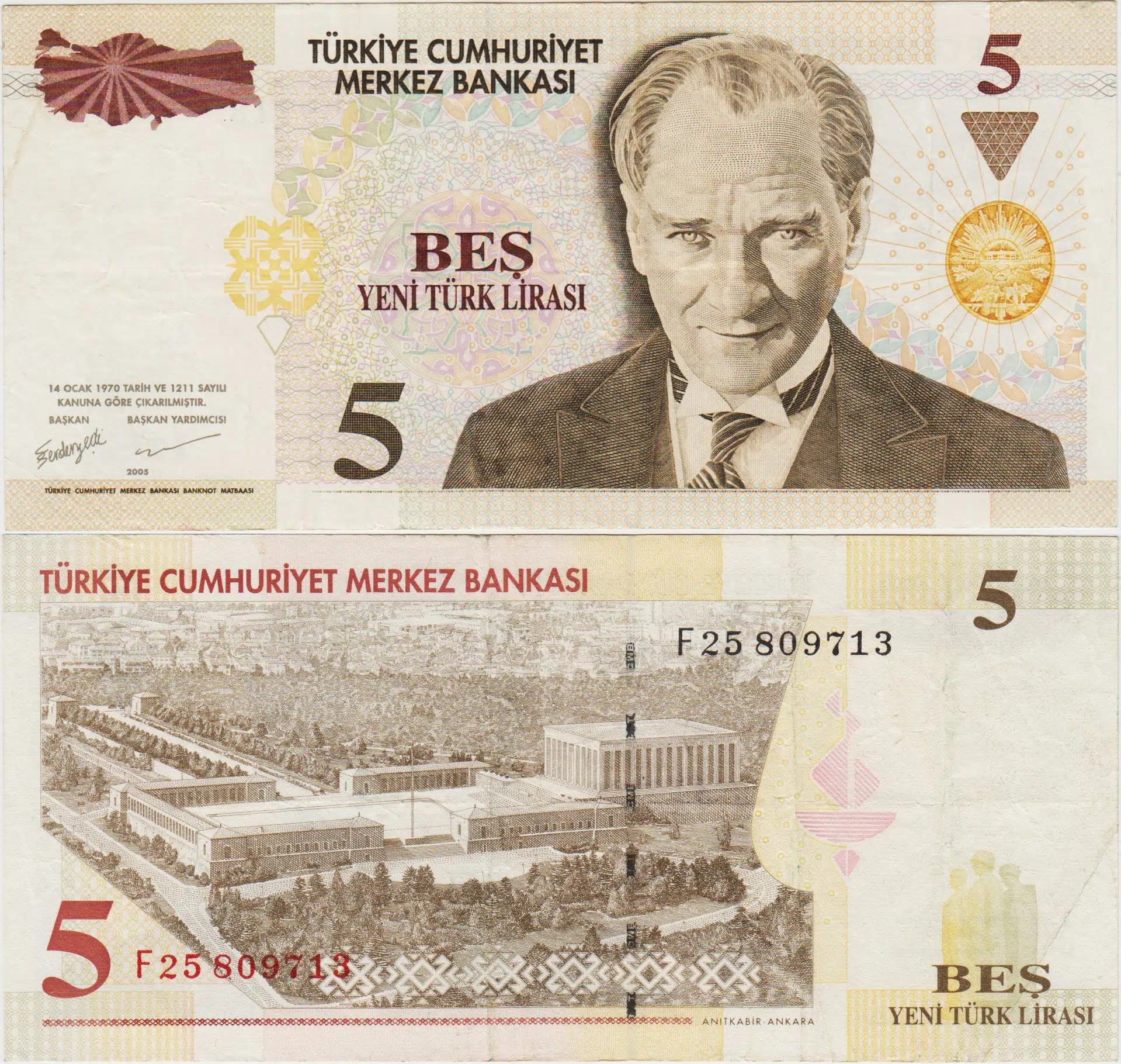 8. EMİSYON 5 YTL F25 YENİ TÜRK LİRASI. ÇOK TEMİZ+