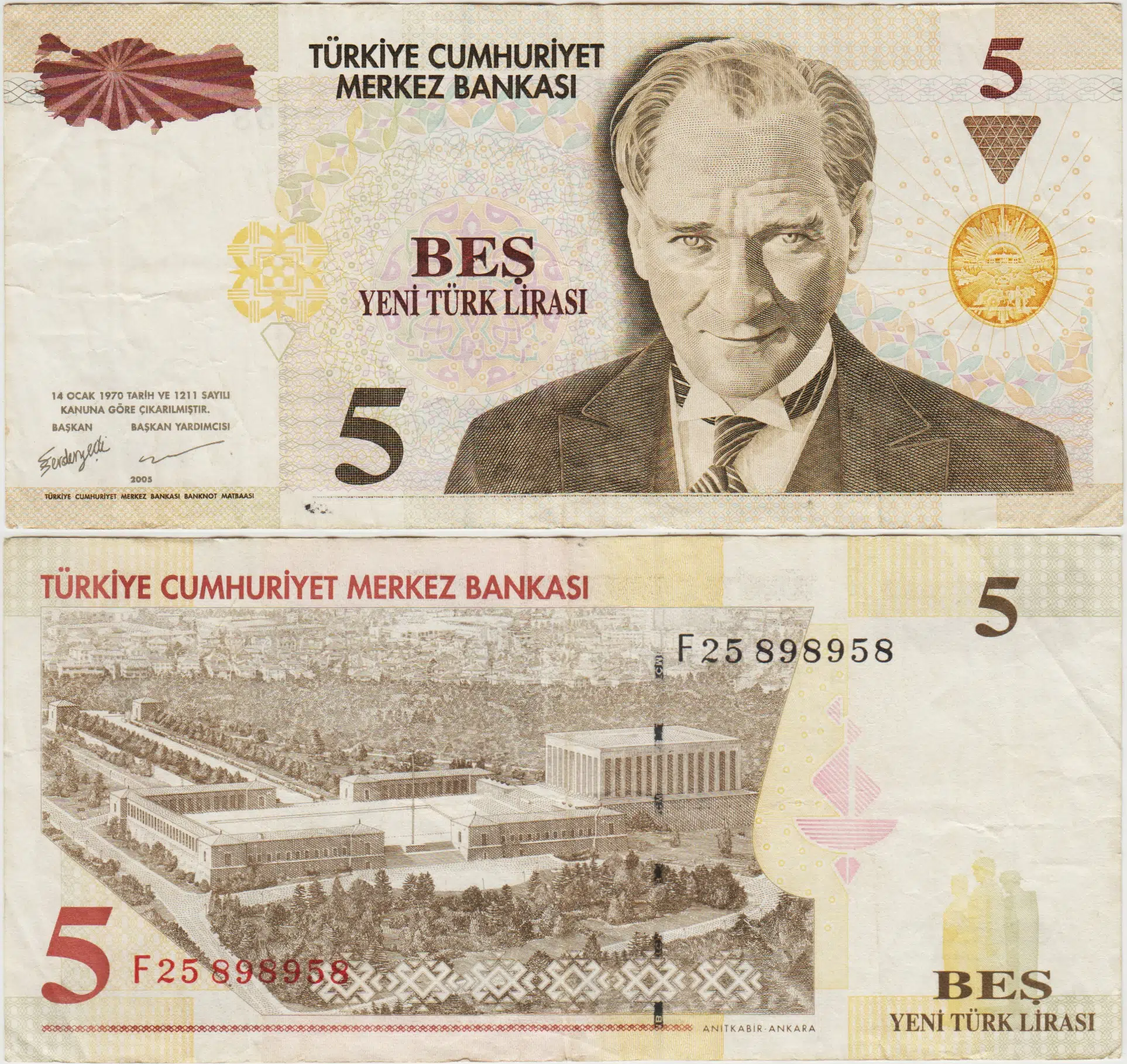 8. EMİSYON 5 YTL F25 YENİ TÜRK LİRASI.ÇOK TEMİZ KONDİSYON.