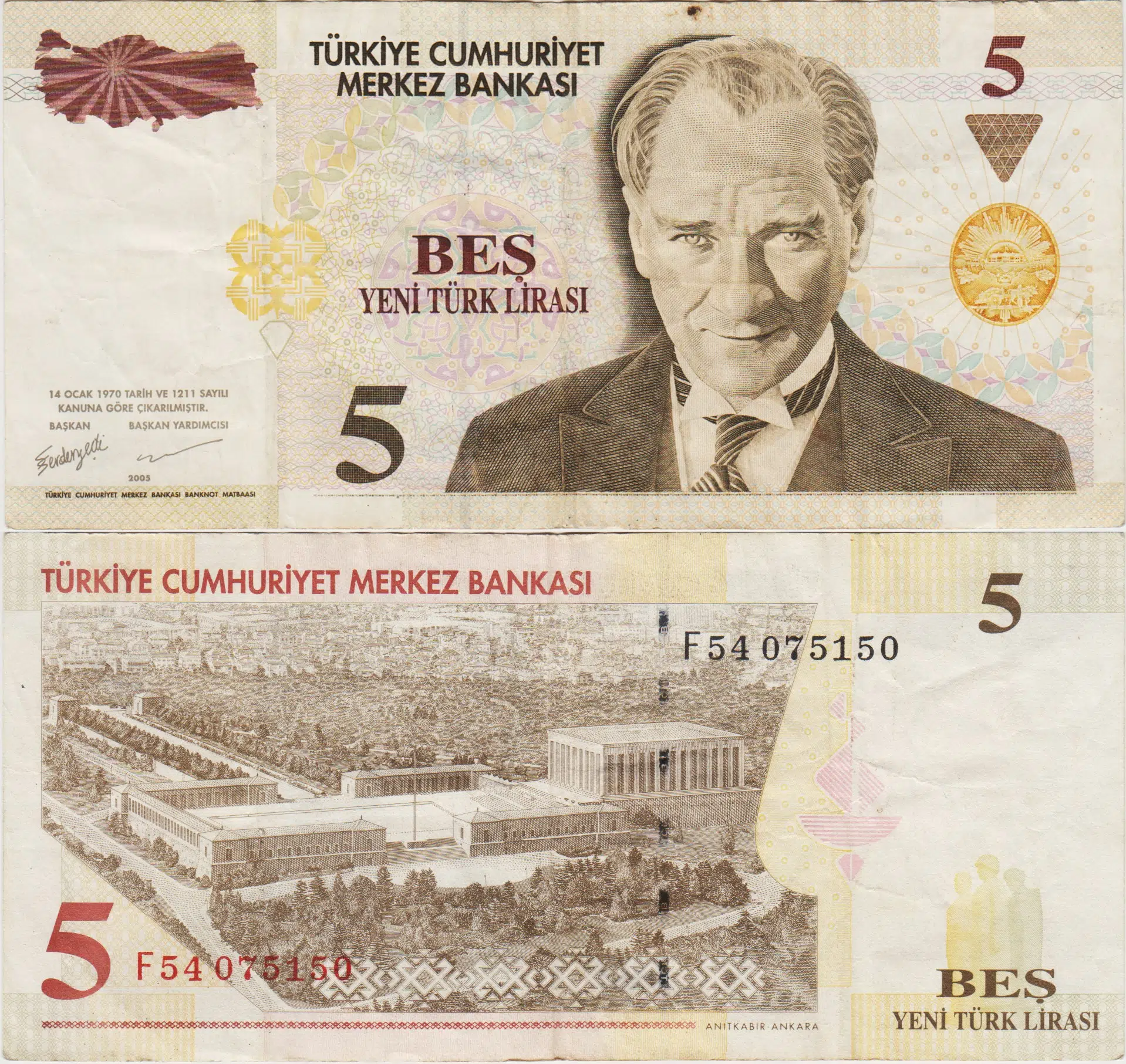 8. EMİSYON 5 YTL F54 YENİ TÜRK LİRASI. ÇOK TEMİZ(-)