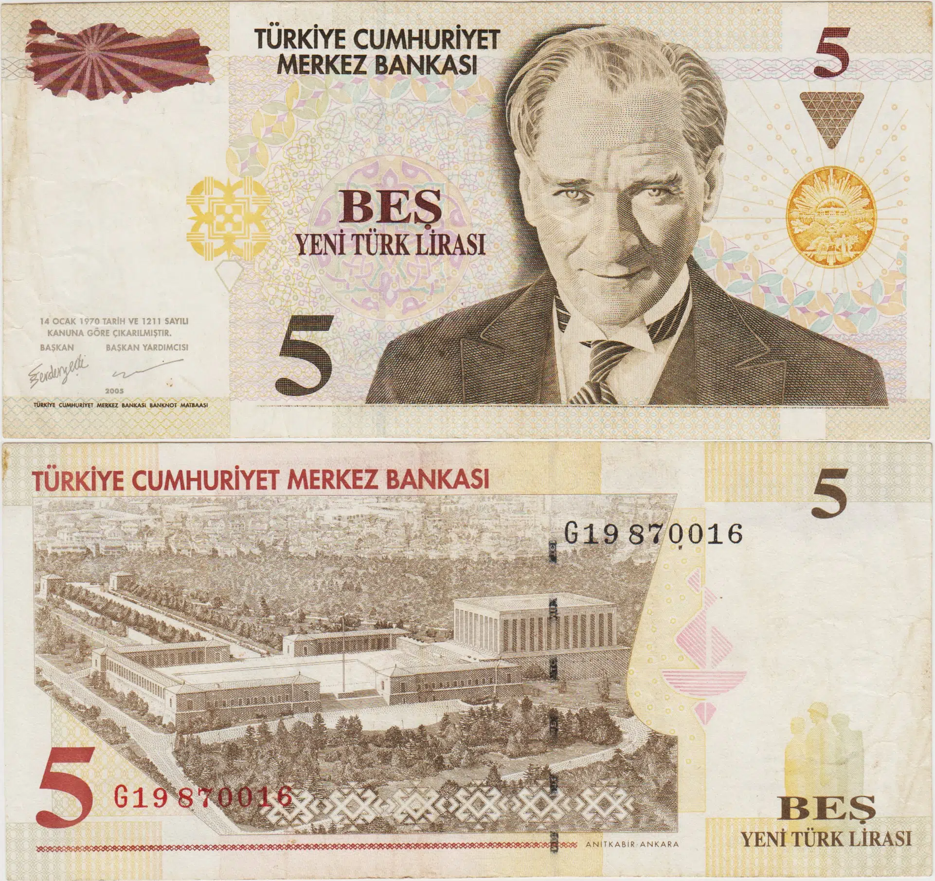 8. EMİSYON 5 YTL G19 YENİ TÜRK LİRASI. ÇOK ÇOK TEMİZ.