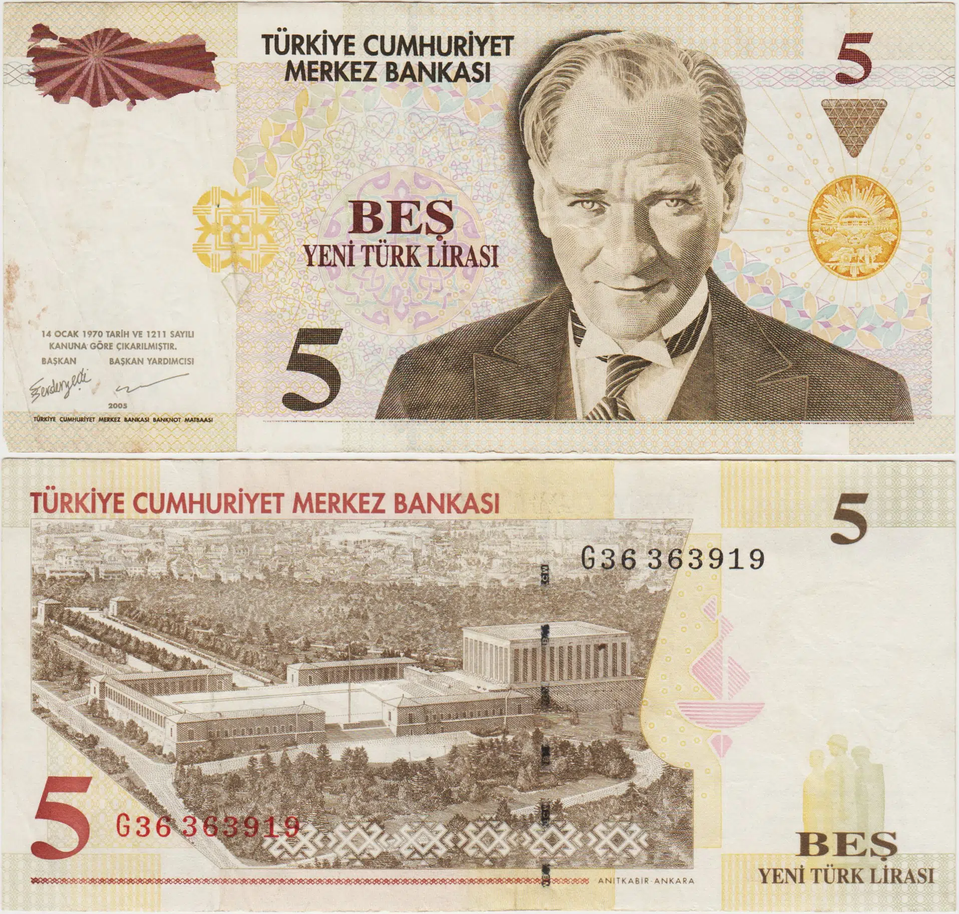 8. EMİSYON 5 YTL G36 YENİ TÜRK LİRASI. ÇOK TEMİZ+