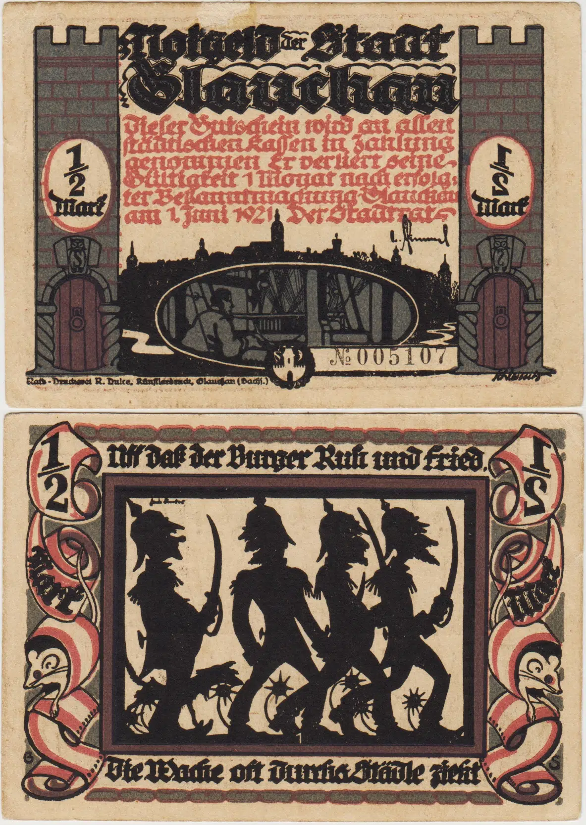 ALMANYA 1/2 MARK 1921 NOTGELD-GLAUCHAU ŞEHRİ. ÇİLALTI(-)