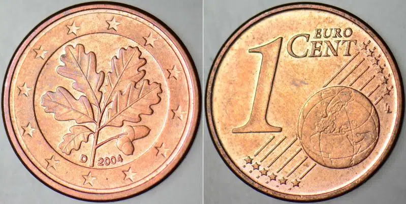 ALMANYA 1 EURO CENT 2004 D HARFİ=MÜNİH DARBI. ÇİALTI KONDİSYON.