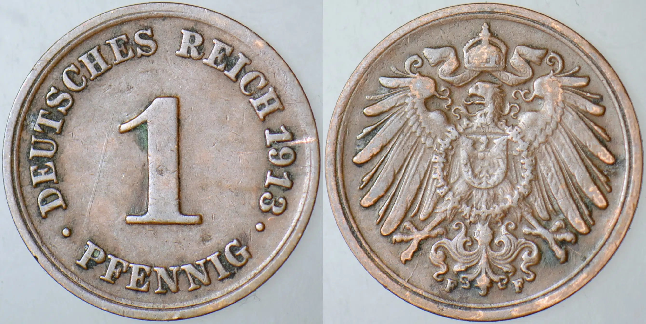 ALMANYA 1 PFENNIG 1913 F. KAYZER II. WİLHELM DÖNEMİ.