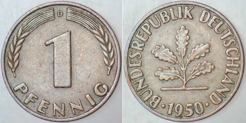 ALMANYA 1 PFENNİG 1950 D=MÜNİH DARBI.