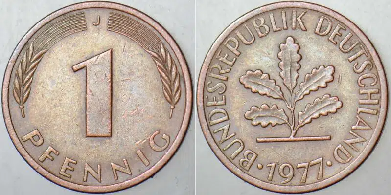 ALMANYA 1 PFENNİG 1977 J=HAMBURG DARBI.