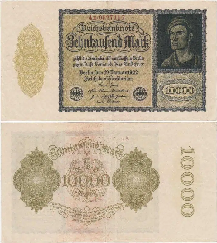 ALMANYA 10.000 MARK 1922 WEİMAR CUMHURİYETİ DÖNEMİ. 1923-25 ARASI KULLANILMIŞTIR. NADİR SERİ. ÇOK ÇOK TEMİZ KONDİSYON.