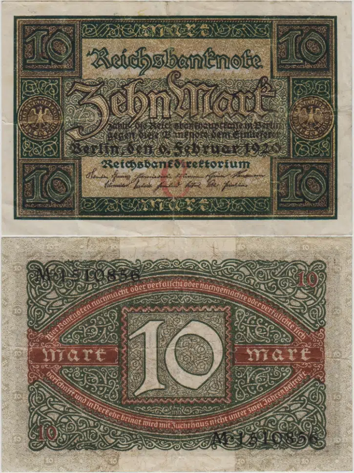 ALMANYA 10 MARK 1920 WEIMAR CUMHURİYETİ DÖNEMİ. ÇOK ÇOK TEMİZ(-) KONDİSYON