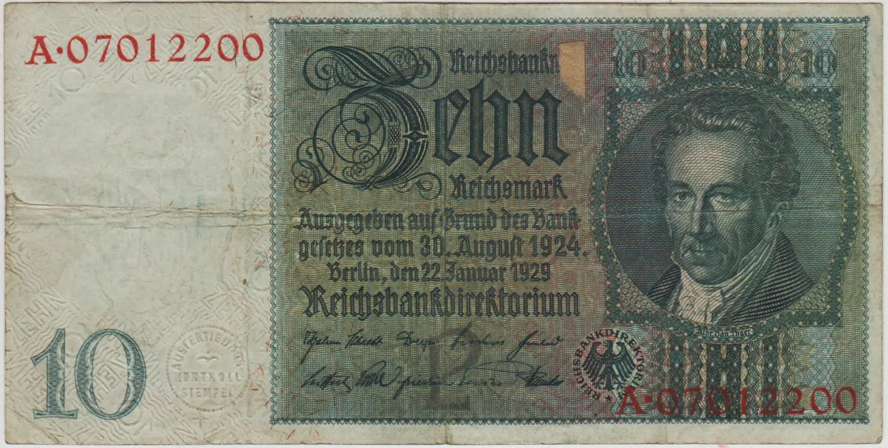 ALMANYA 10 MARK 1929 III. REICH 1931-48 ARASI KULLANILMIŞTIR. ÇOK TEMİZ(-)