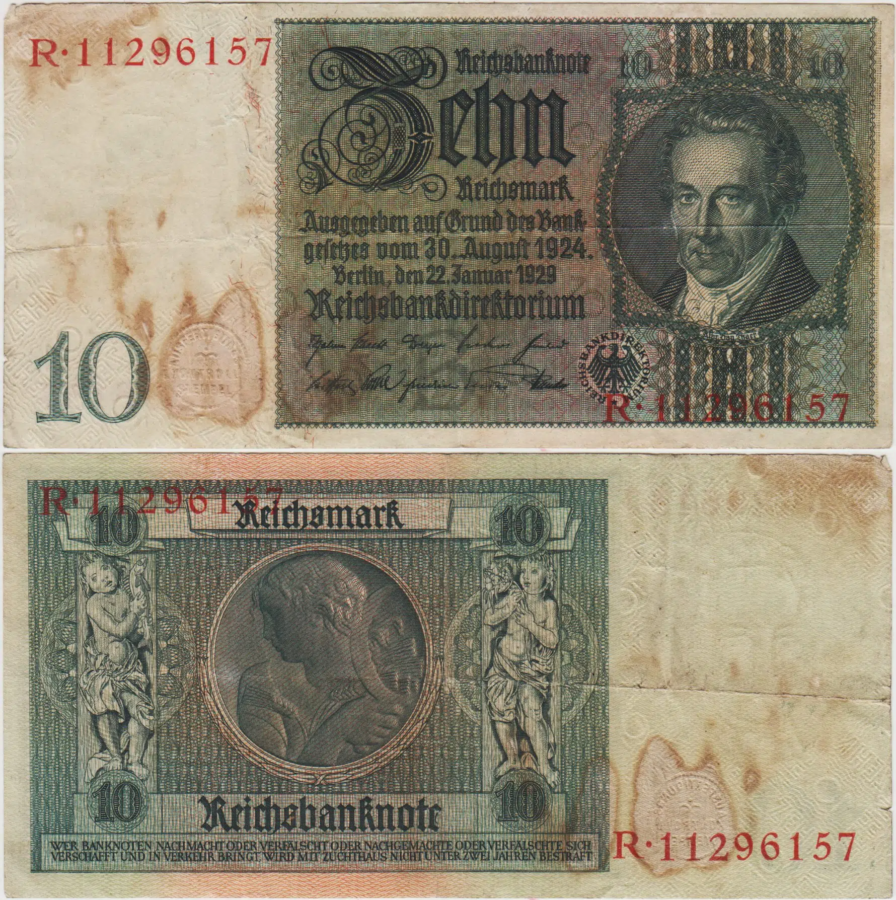 ALMANYA 10 MARK 1929 NAZİ-HİTLER DÖNEMİ. 1931-48 ARASI KULLANILMIŞTIR. ÇT(-)