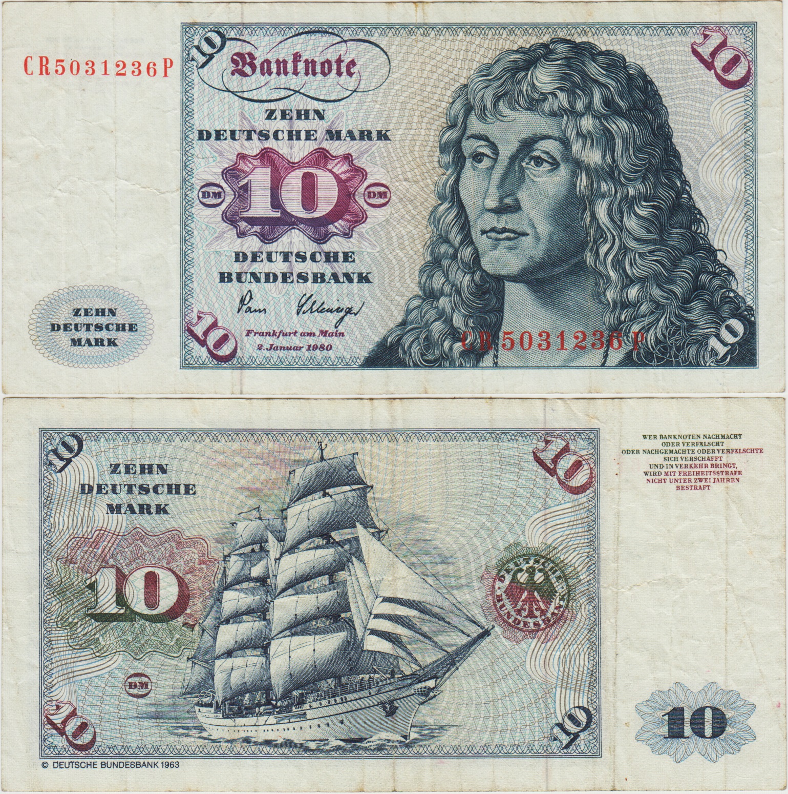 ALMANYA 10 MARK 1980 CR SERİ. ORİJİNAL. ÇOK TEMİZ KONDİSYON