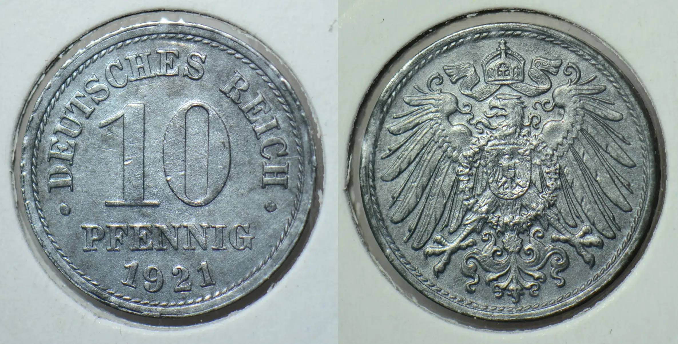 ALMANYA 10 PFENNIG 1921 ÇİNKO. WEIMAR CUMHURİYETİ DÖNEMİ. LEUCHTTURM KAPAMADA.