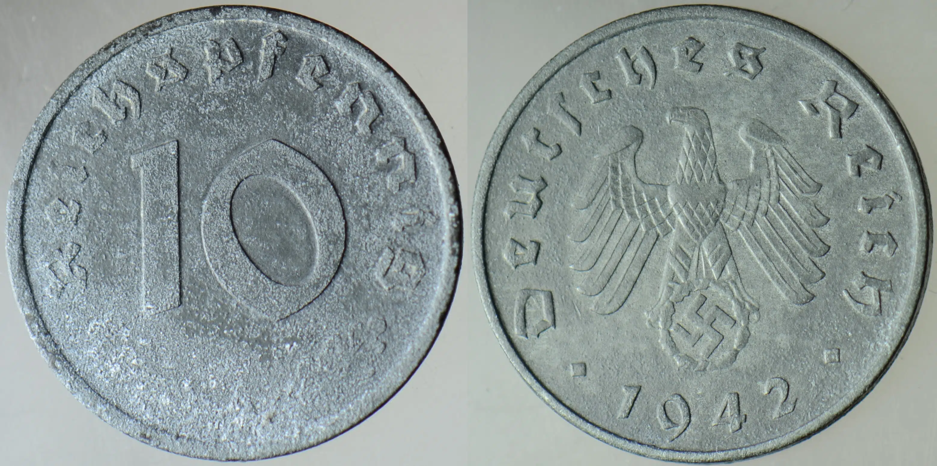 ALMANYA 10 PFENNİG 1940 A. İKİNCİ DÜNYA SAVAŞI NAZİ DÖNEMİ. GAMALI HAÇ. ÇİNKO.