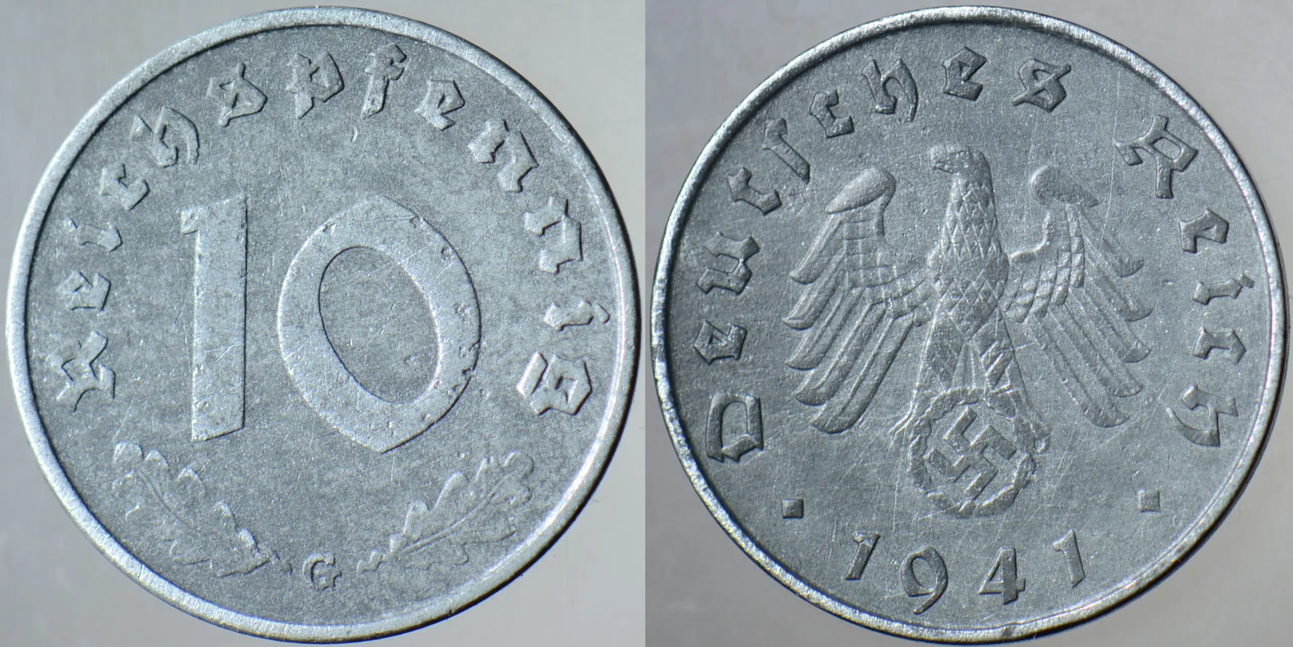 ALMANYA 10 PFENNİG 1941 G. İKİNCİ DÜNYA SAVAŞI NAZİ DÖNEMİ. GAMALI HAÇ. ÇİNKO.