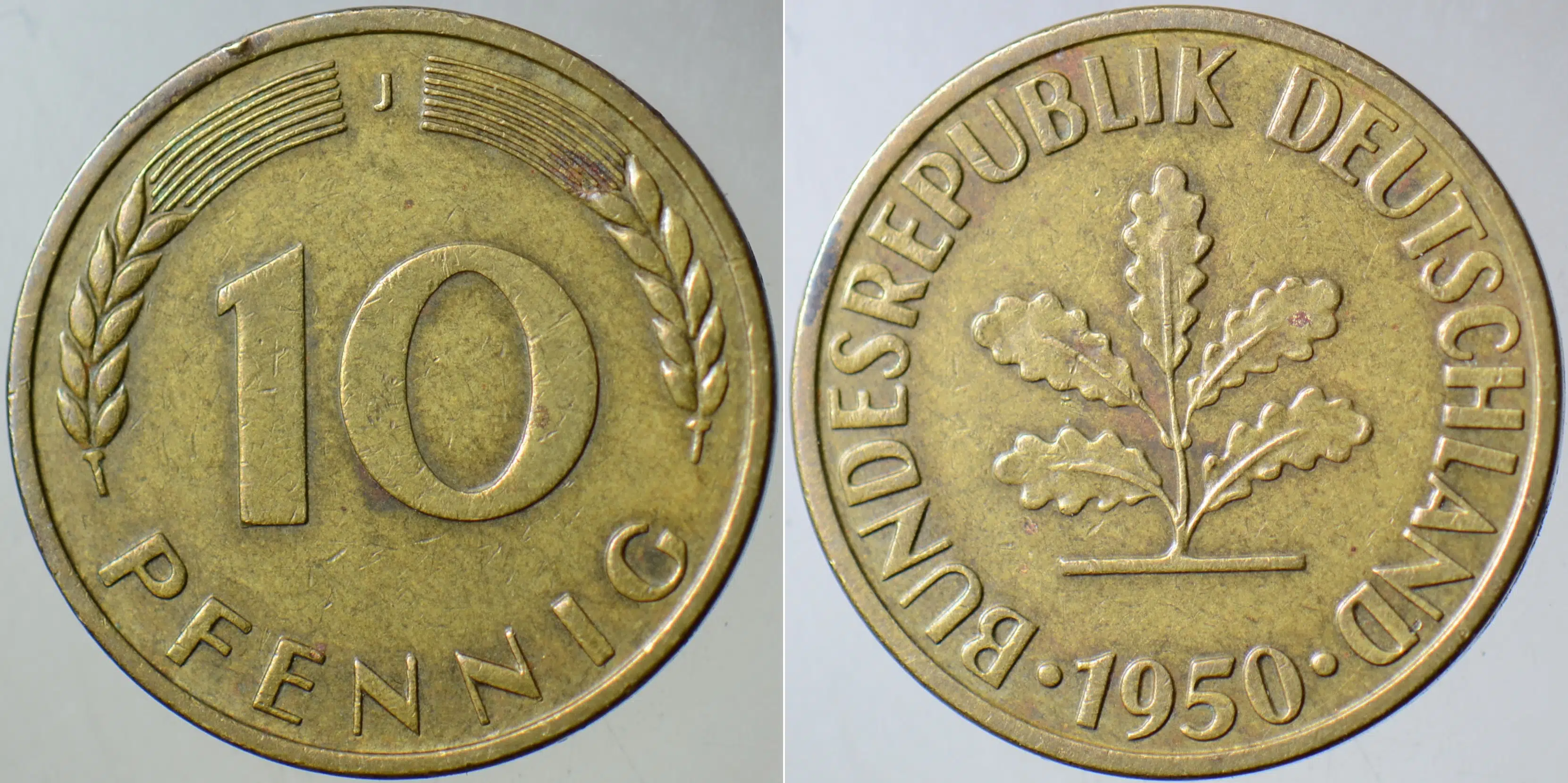 ALMANYA 10 PFENNİG 1950 J=HAMBURG DARBI.