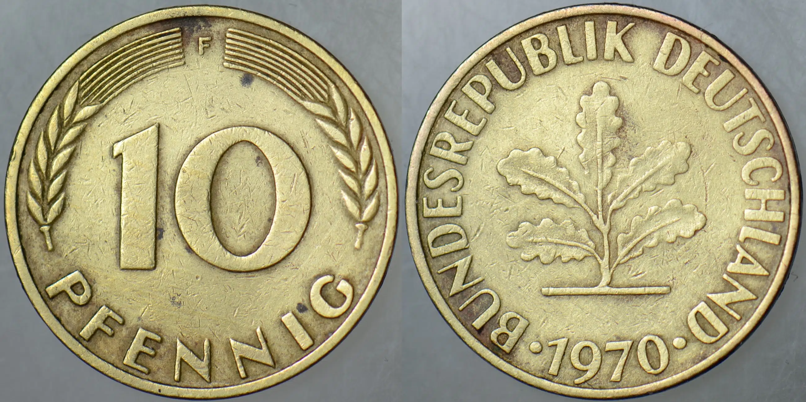 ALMANYA 10 PFENNIG 1970 F=STUTTGART DARBI.
