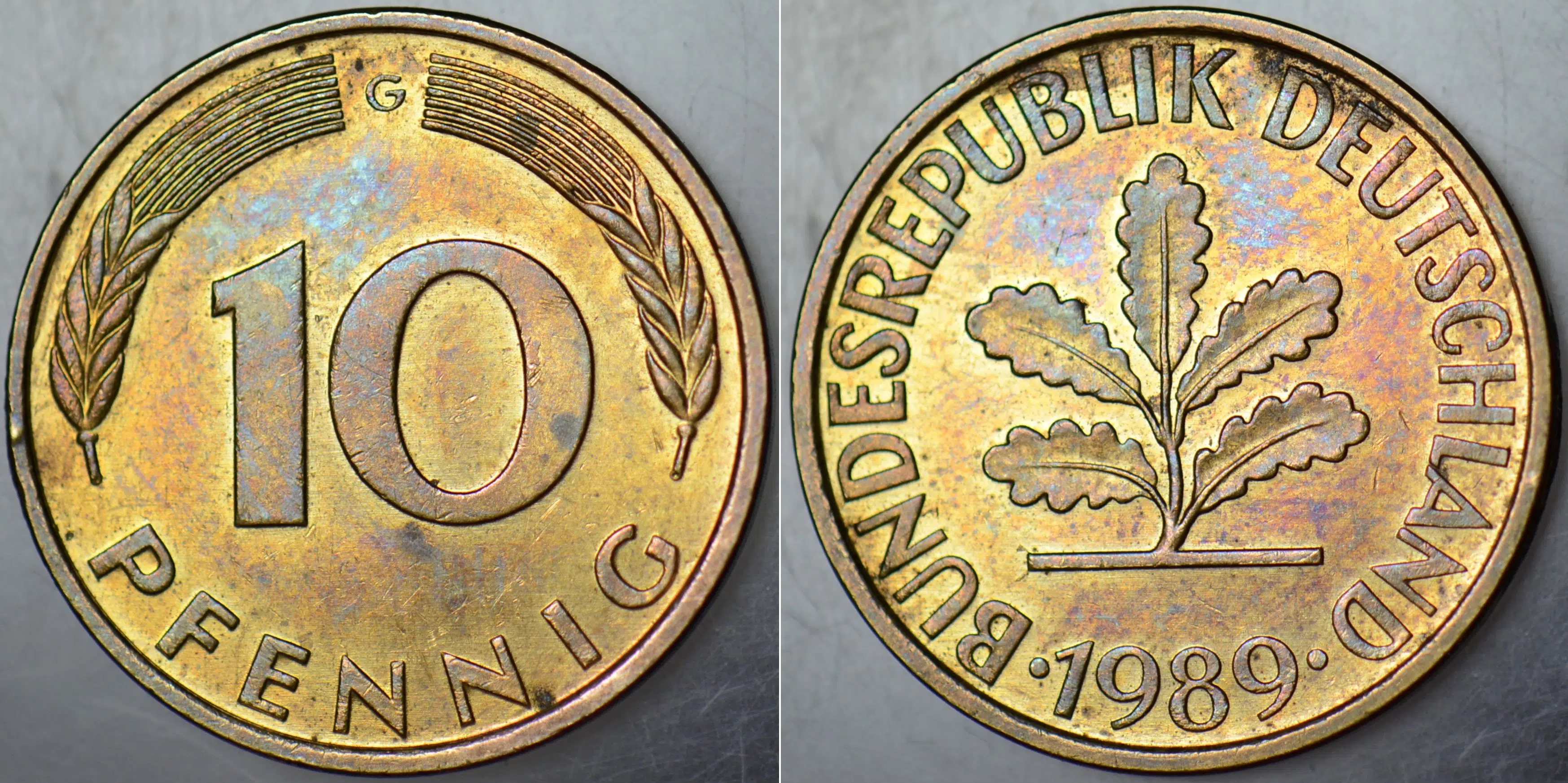 ALMANYA 10 PFENNİG 1989 G=KARLSRUHE. ÇİLALTI KONDİSYON.