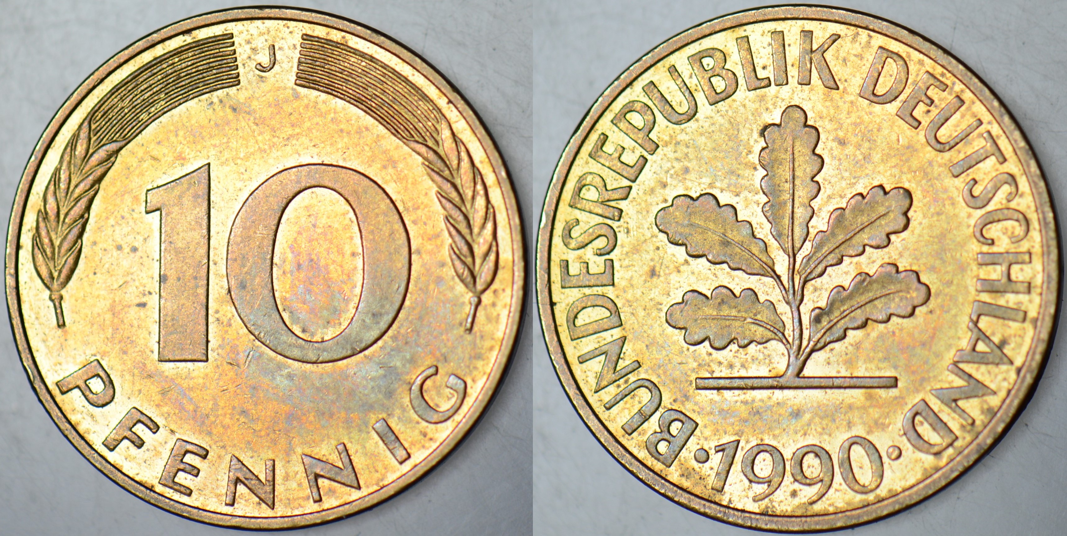 ALMANYA 10 PFENNİG 1990 J=HAMBURG DARBI. ÇİLALTI