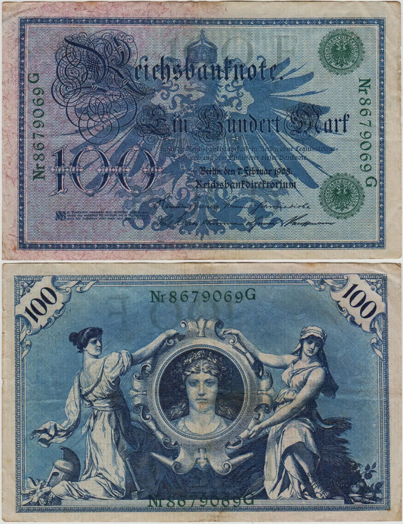 ALMANYA 100 MARK 1908 YEŞİL MÜHÜR. ÇÇT.