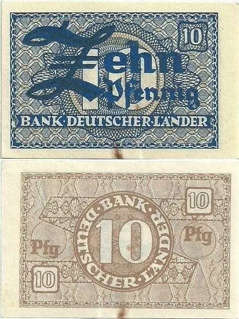 ALMANYA 10 PFENNIG 1948 BANK DEUTSCHER LANDER. ALT KENARDA ATAÇ İZ VE LEKELİ ÇİL(-) KONDİSYON.