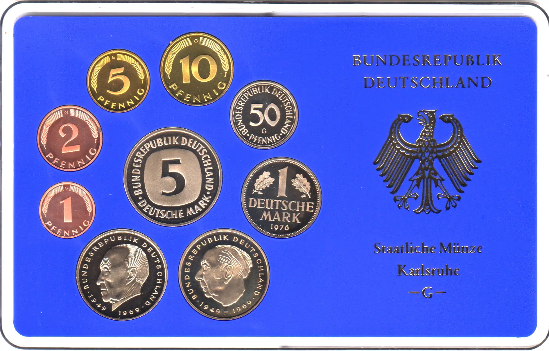 ALMANYA 1976 G DARPHANE SETİ 9 ADET PFENNIG VE MARK. ORİJİNAL KİTİNDE ÇİL.