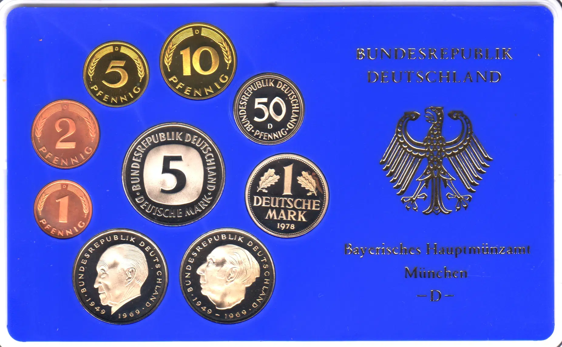 ALMANYA 1978 D. DARPHANE SETİ 9 ADET PFENNIG VE MARK. ORİJİNAL KİTİNDE PROOF BASKI ÇİL.