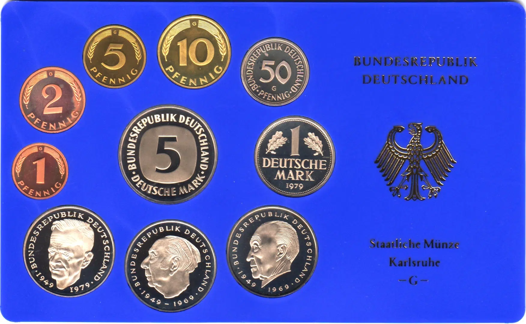 ALMANYA 1979 G DARPHANE SETİ 10 ADET ORİJİNAL KİTİNDE 89.000 ADET BASILMIŞTIR. PROOF BASKI ÇİL 