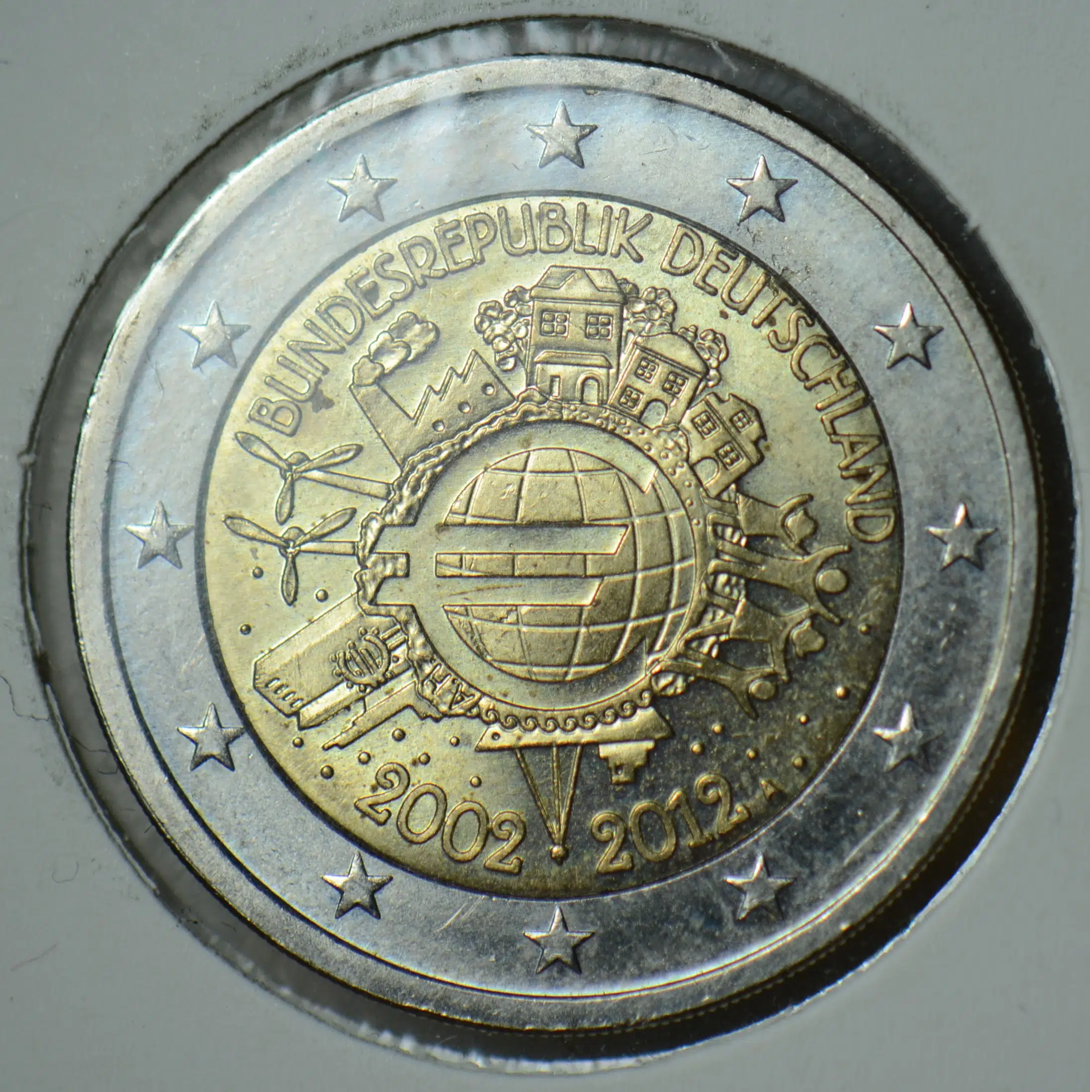 ALMANYA 2 EURO 2012 SİRKÜLASYON HATIRA-EURONUN 10. YILI. KAPAMADA ÇİLALTI.