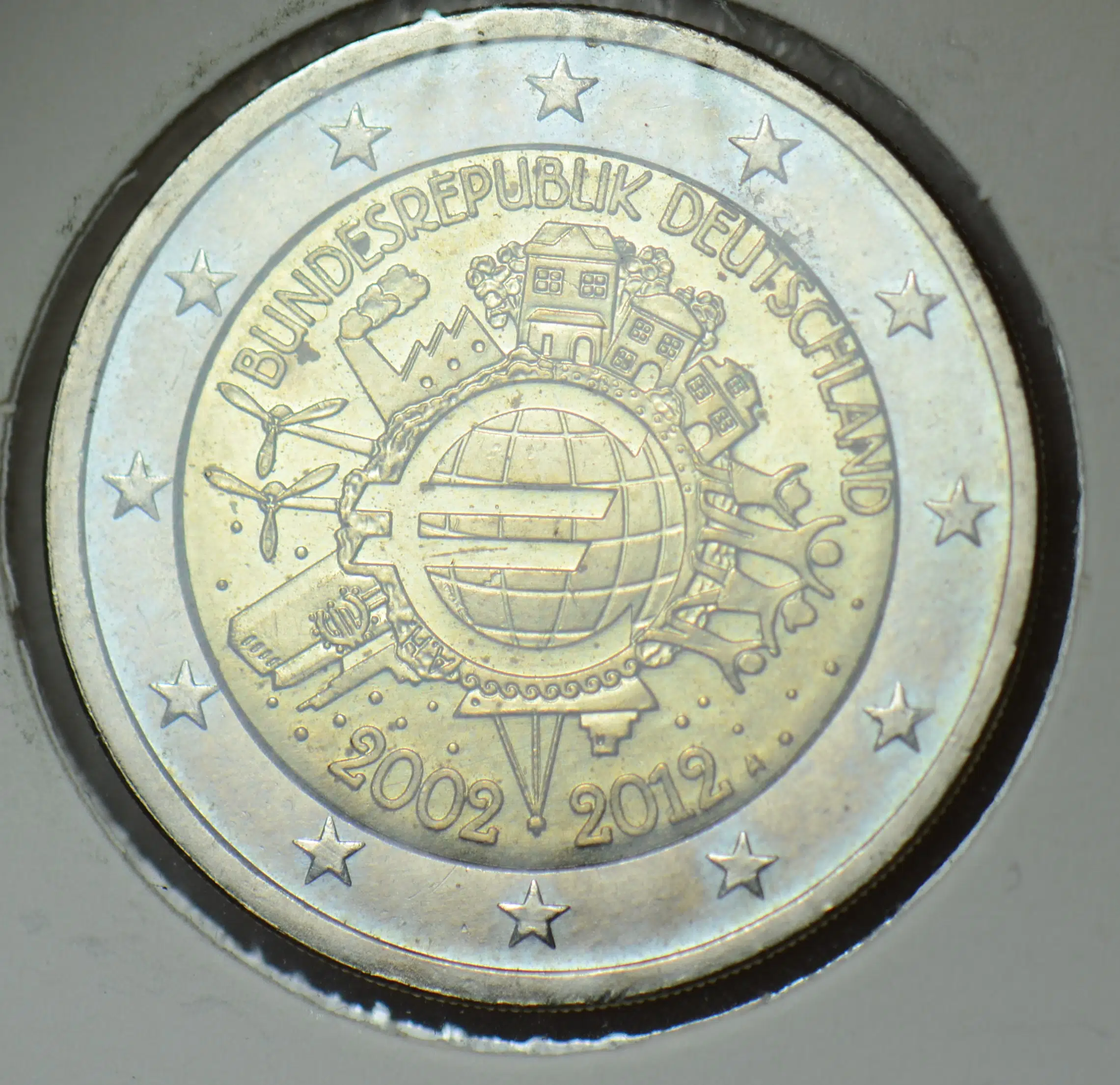 ALMANYA 2 EURO 2012 SİRKÜLASYON HATIRA-EURONUN 10. YILI. KAPAMADA ÇİLALTI.