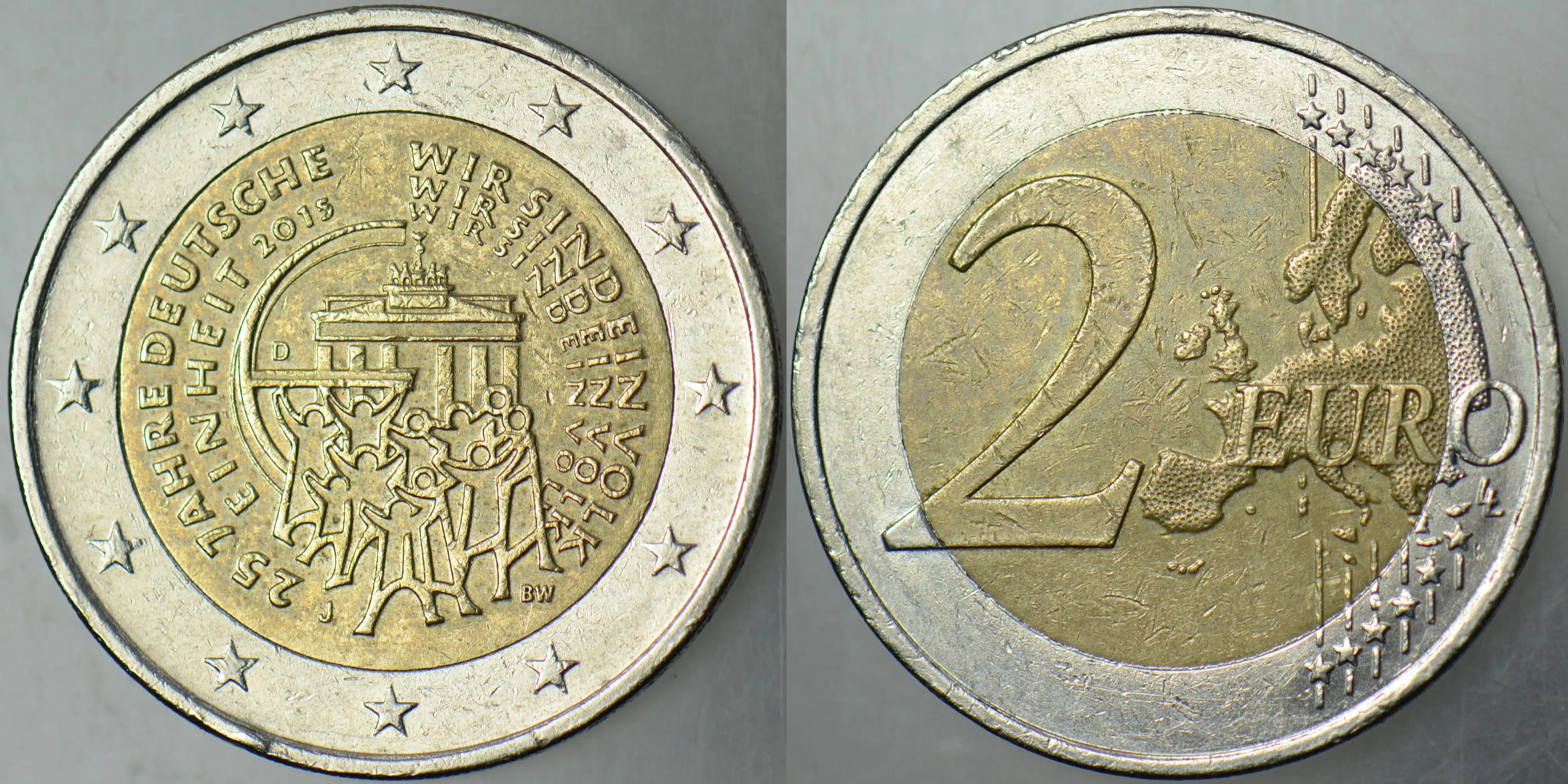 ALMANYA 2 EURO 2015 SİRKÜLASYON HATIRA-BİRLEŞMENİN 25. YILI.