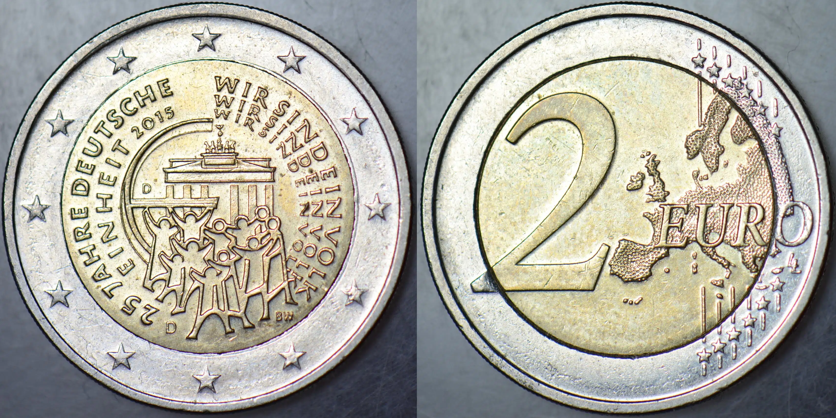 ALMANYA 2 EURO 2015 SİRKÜLASYON HATIRA-BİRLEŞMENİN 25. YILI. ÇİLALTI.