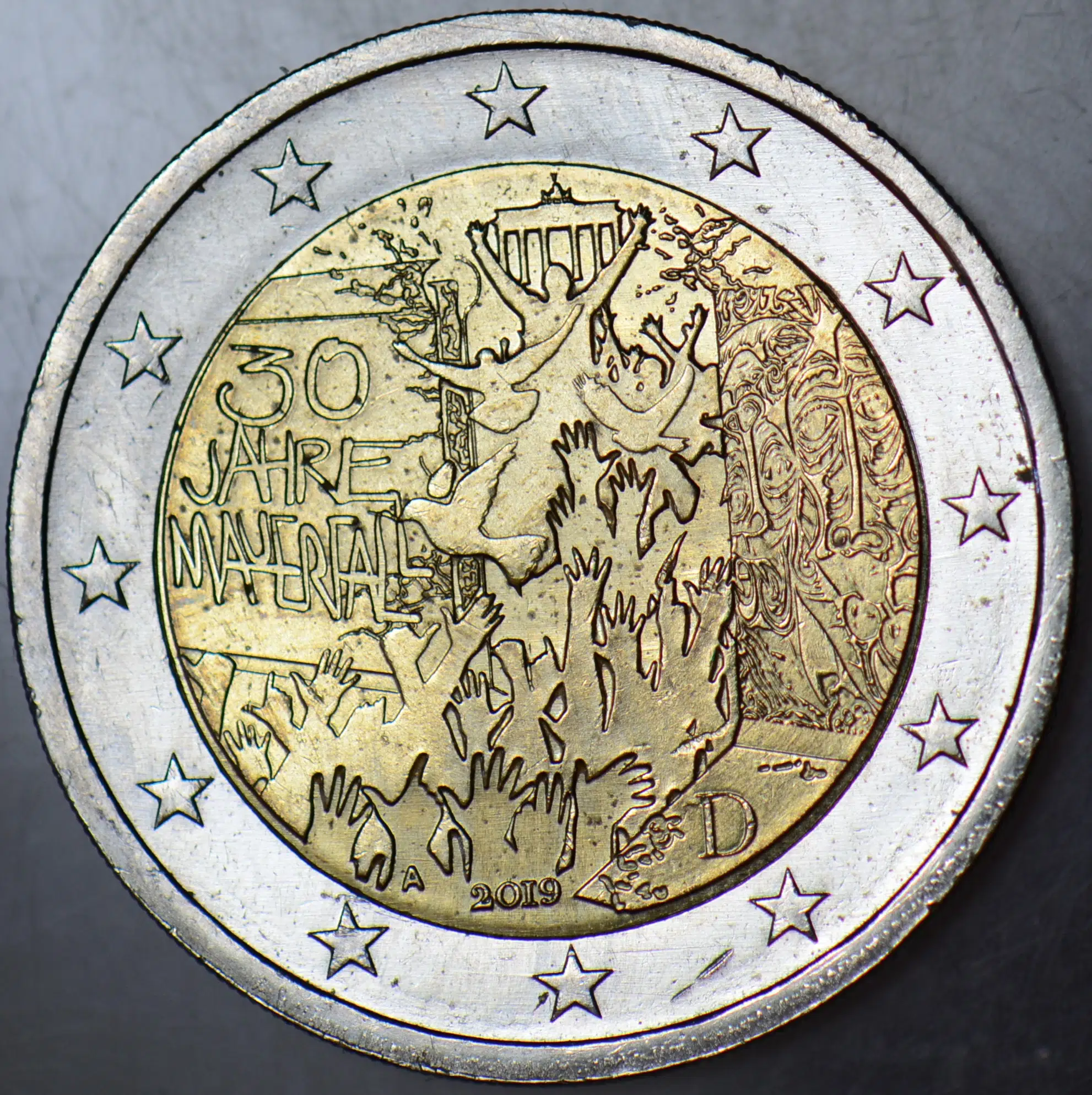 ALMANYA 2 EURO 2019 A. HATIRA-BERLİN DUVARININ YIKILIŞI 30. YILI. KAPAMADA ÇİLALTI.