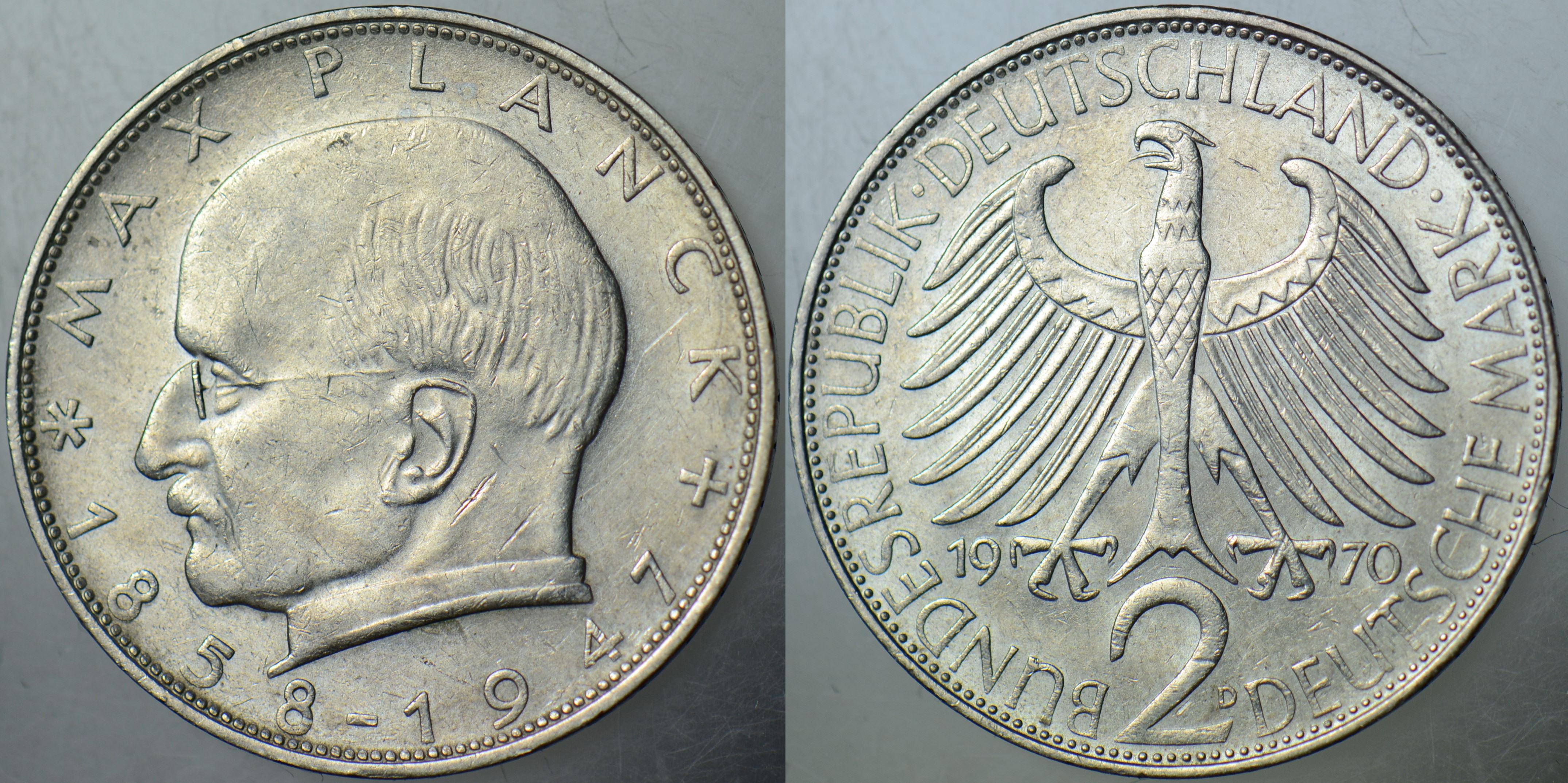 ALMANYA 2 MARK 1970 D. SİRKÜLASYON HATIRA-MAX PLANCK.