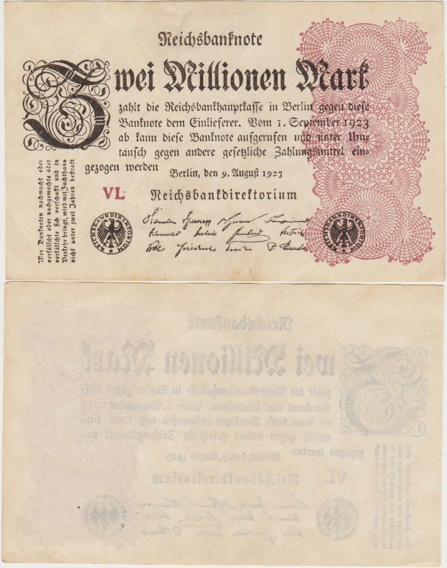 ALMANYA 2 MİLYON MARK 1923 WEİMAR CUMHURİYETİ HİPERENFLASYON DÖNEMİ ÇİLALTI