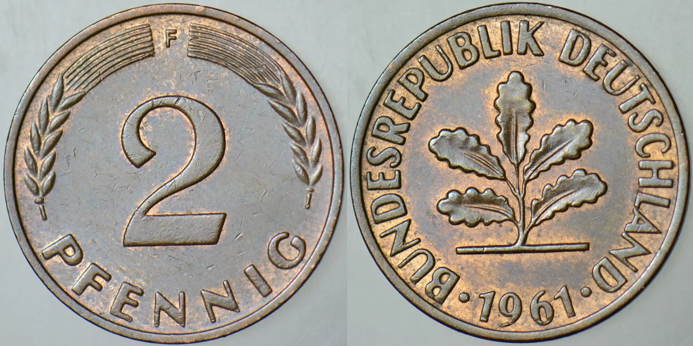 ALMANYA 2 PFENNIG 1961 F. BRONZ.