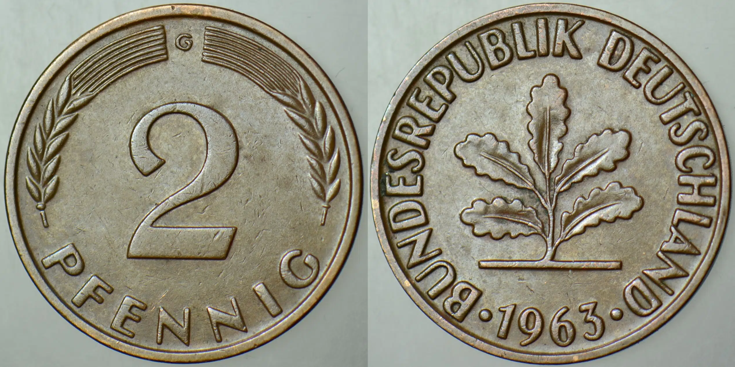 ALMANYA 2 PFENNİG 1963 G BRONZ 19,2 mm.