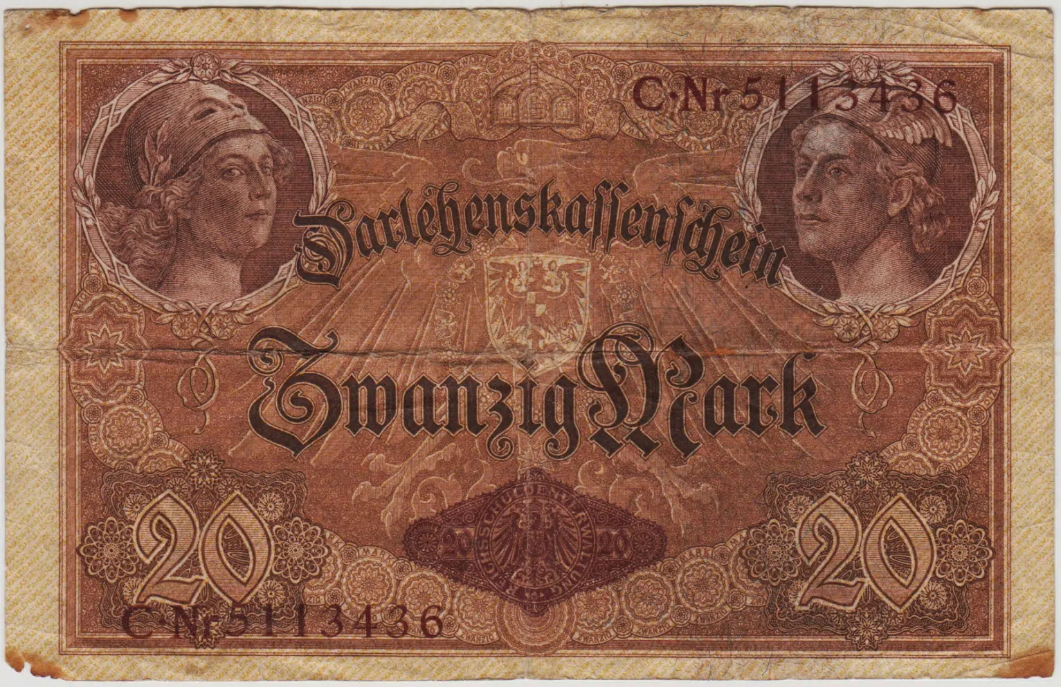 ALMANYA 20 MARK 1914 I. DÜNYA SAVAŞI DÖNEMİ. TEMİZ+