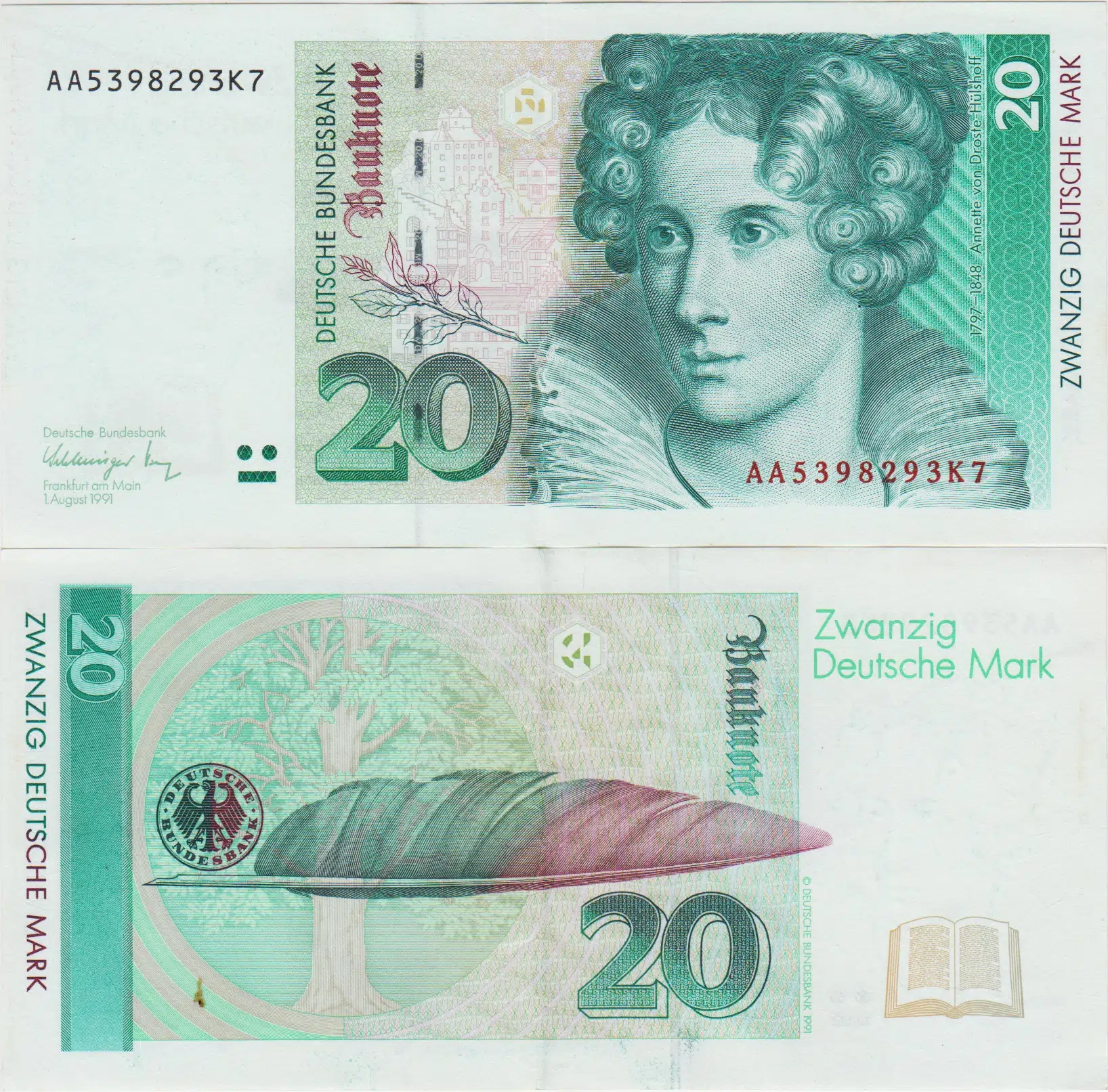 ALMANYA 20 MARK 1991 ORİJİNAL. ÇİLALTI.