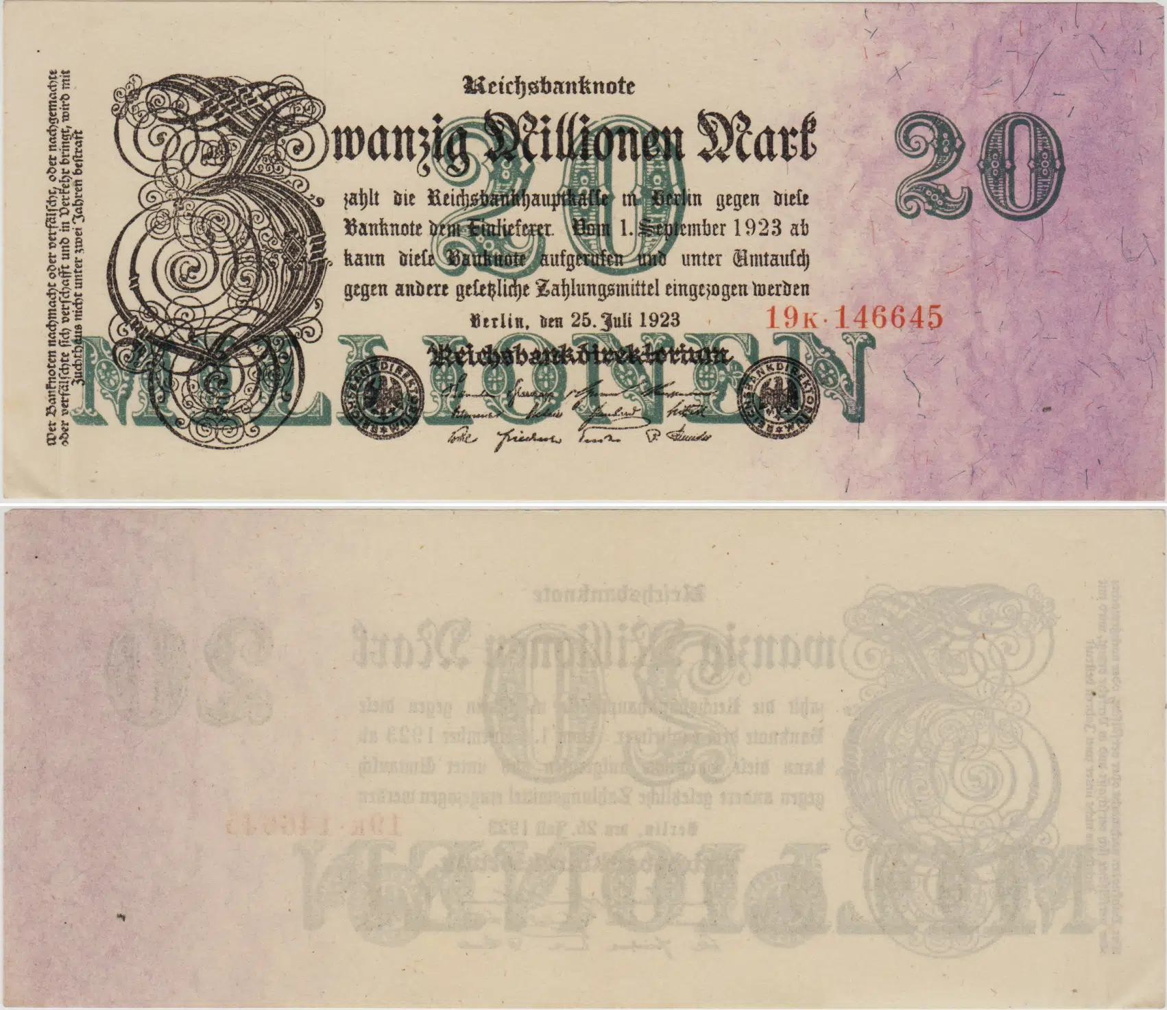 ALMANYA 20 MİLYON MARK 1923 WEİMAR CUMHURİYETİ DÖNEMİ. ÇİL(-)