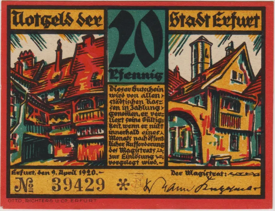 ALMANYA 20 PFENNİG 1920 NOTGELD-ERFURT ŞEHRİ. ÇİL.