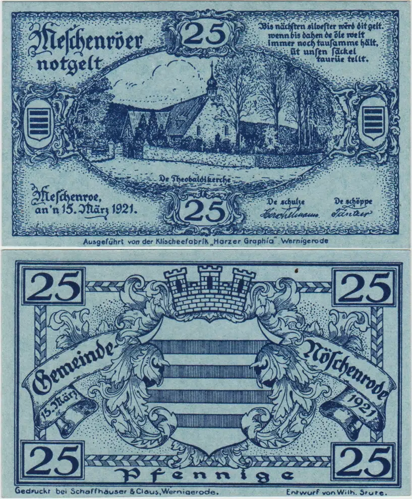ALMANYA 25 PFENNİG 1921 NOTGELD-NÖSCHENRODE BELEDİYESİ. ÇİL.