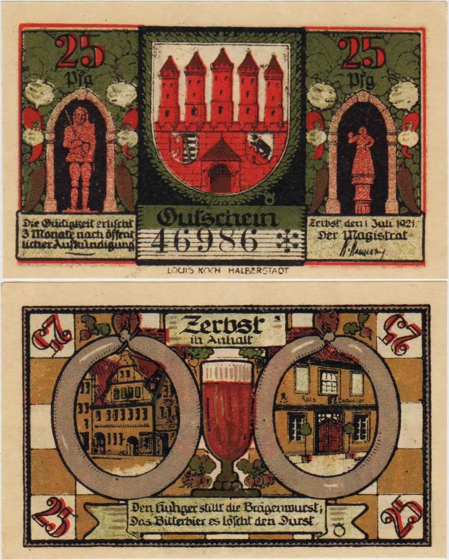 ALMANYA 25 PFENNİG 1921 NOTGELD-ZERBST ŞEHRİ ÇİL.