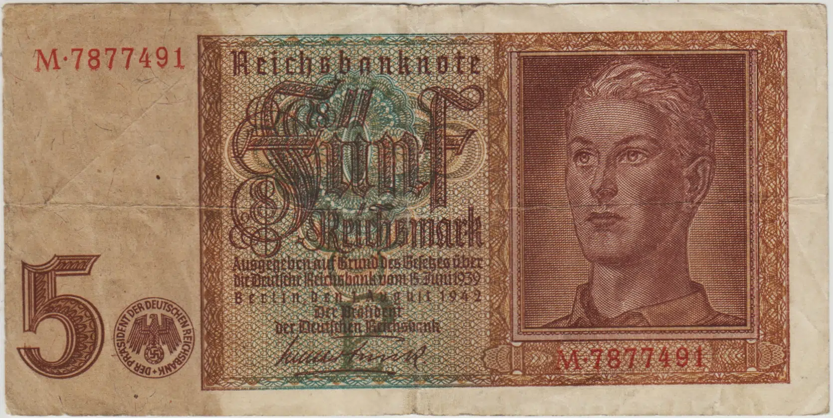 ALMANYA 5 MARK 1942 II. DÜNYA SAVAŞI DÖNEMİ III. REİCH. ÇOK TEMİZ+