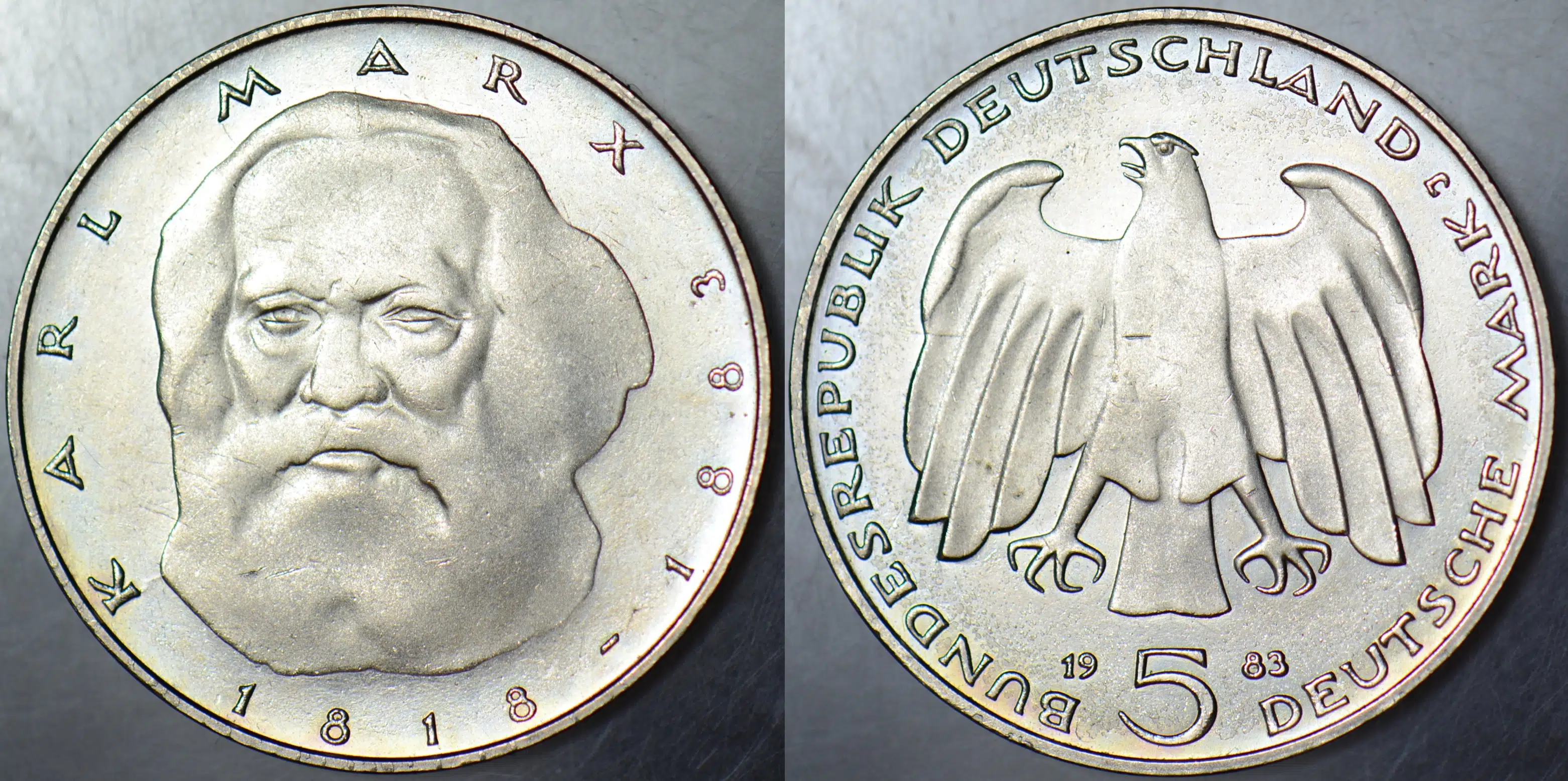 ALMANYA 5 MARK 1983 HATIRA-KARL MARX ÖLÜMÜNÜN 100. YILI ÇİL.