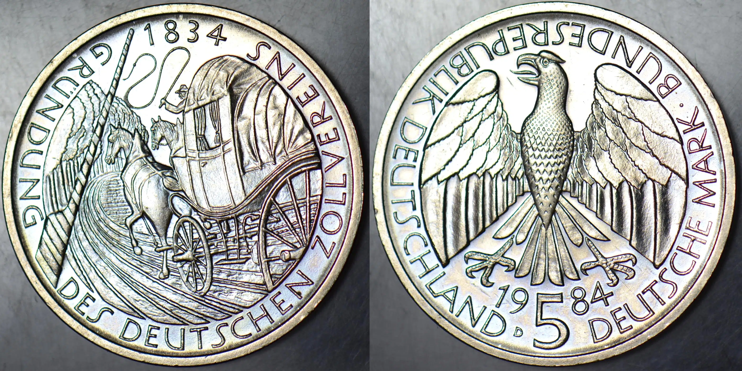 ALMANYA 5 MARK 1984 D HATIRA-GÜMRÜK BİRLİĞİ 150. YILI ÇİL.