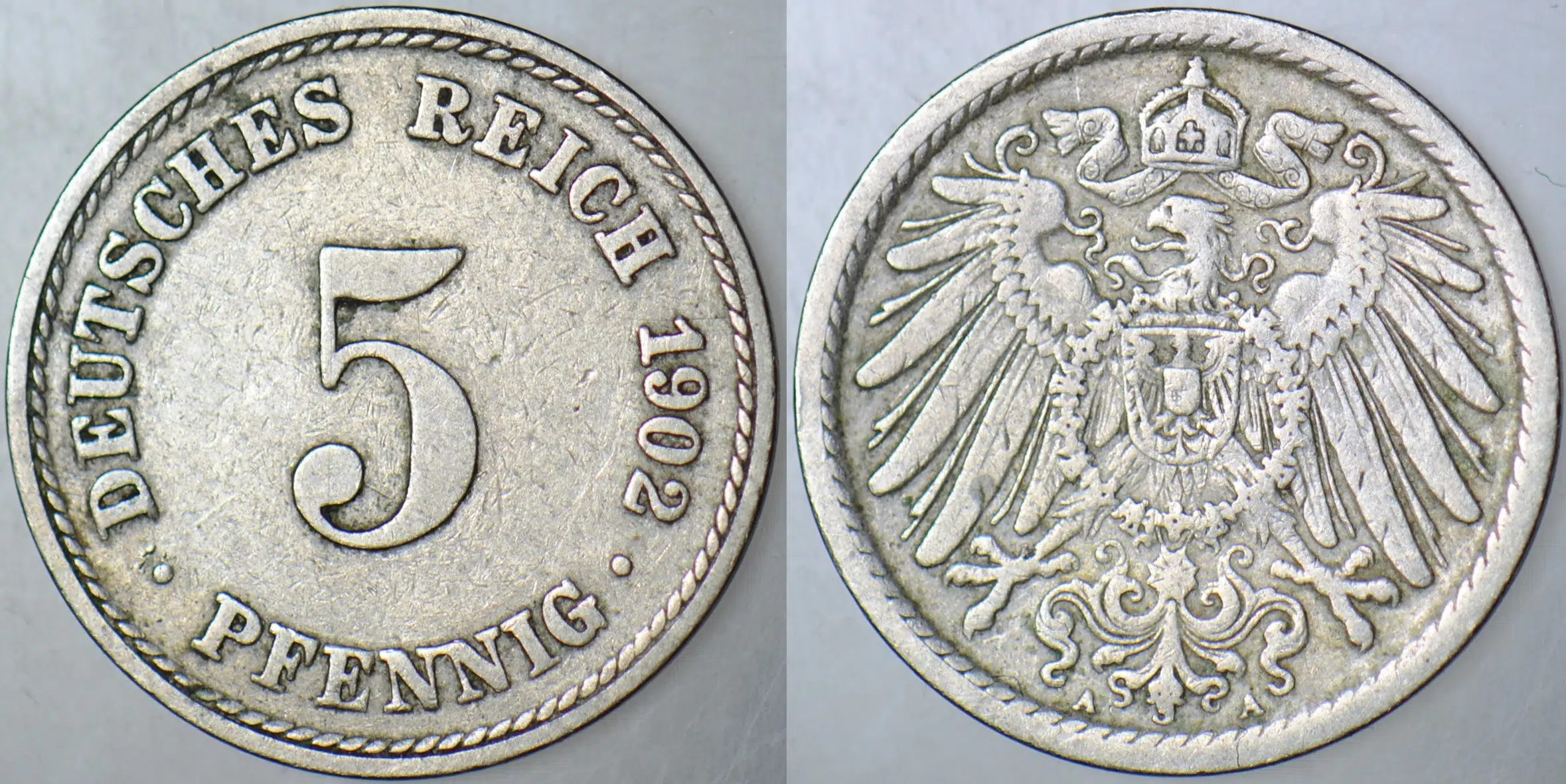 ALMANYA 5 PFENNİG 1902 A. II. WİLHELM DÖNEMİ.