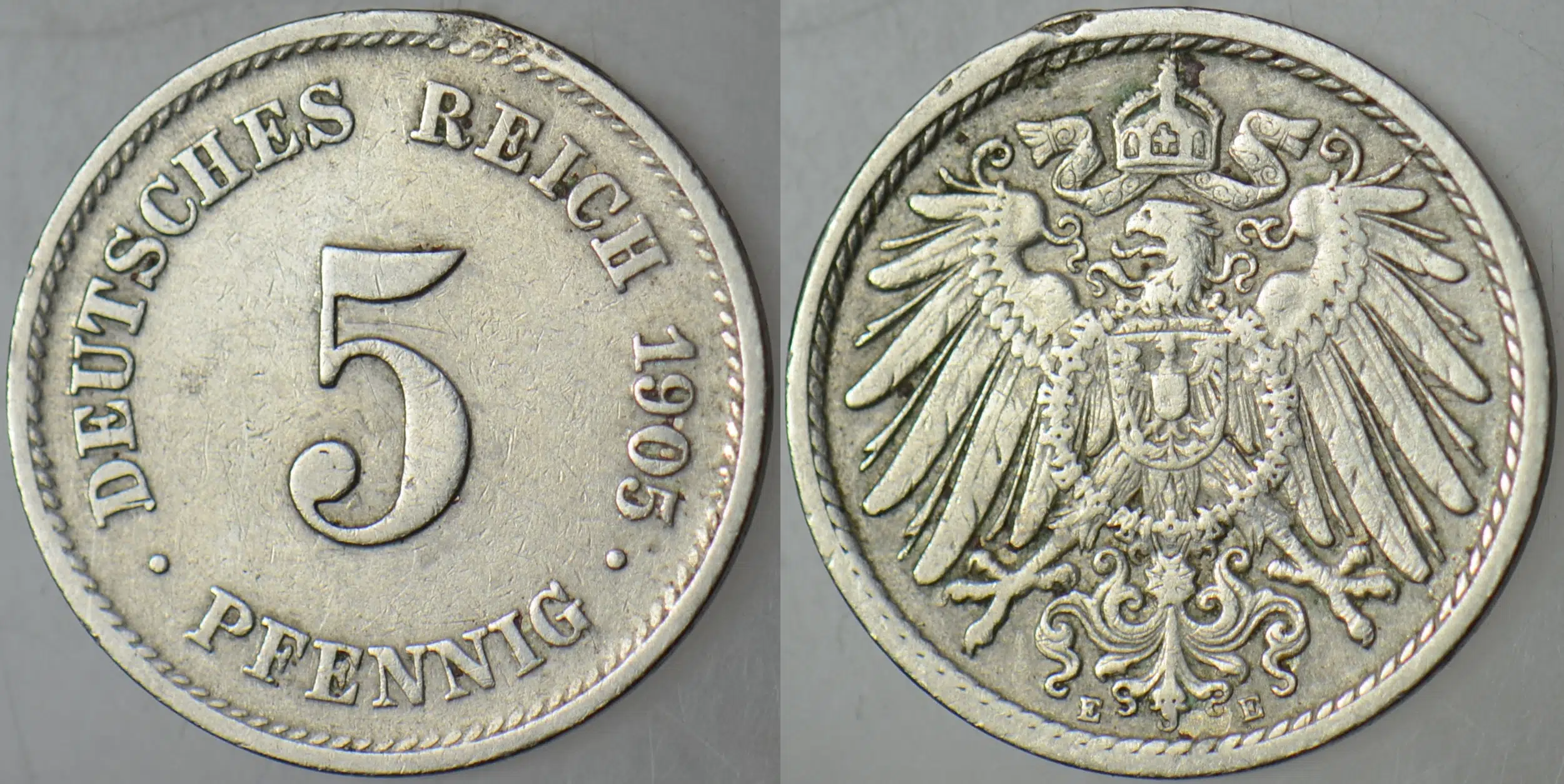 ALMANYA 5 PFENNİG 1905 E. II. WİLHELM DÖNEMİ.