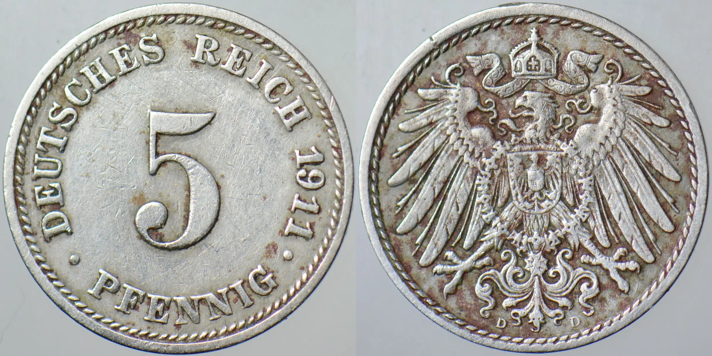 ALMANYA 5 PFENNİG 1911 D II. WİLHELM DÖNEMİ.