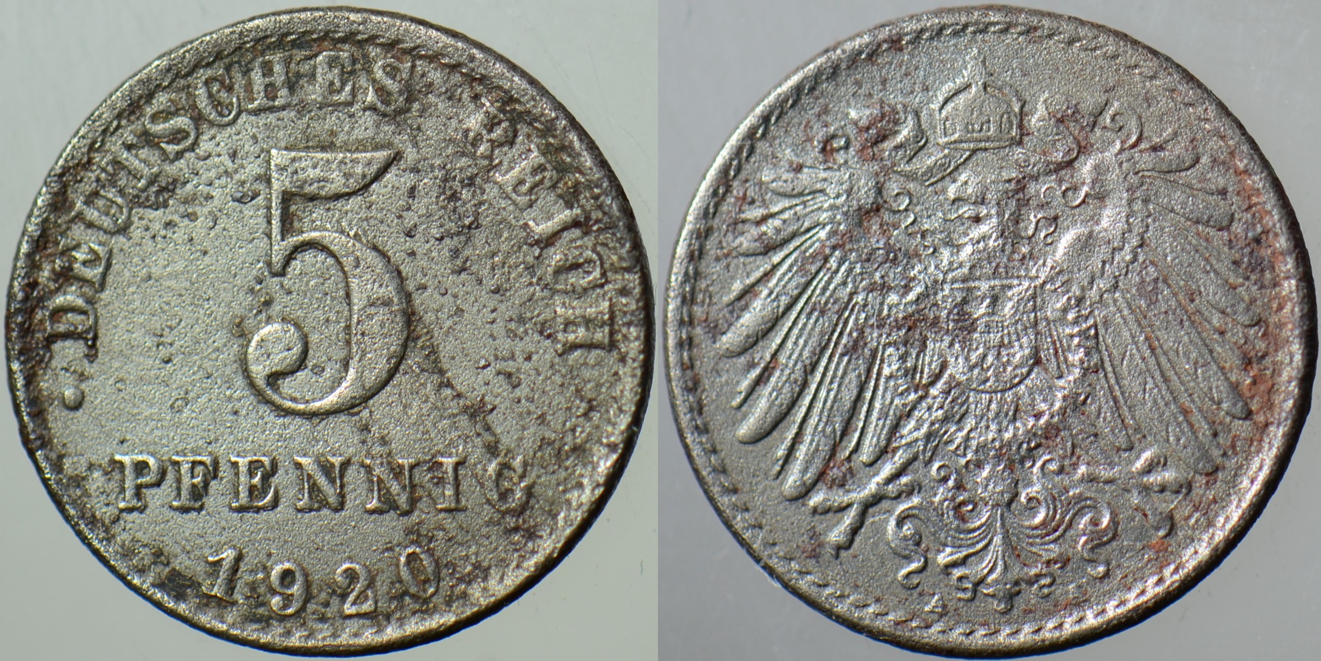 ALMANYA 5 PFENNİG 1920 A=BERLİN DARBI. II. WİLHELM DÖNEMİ DEMİR.